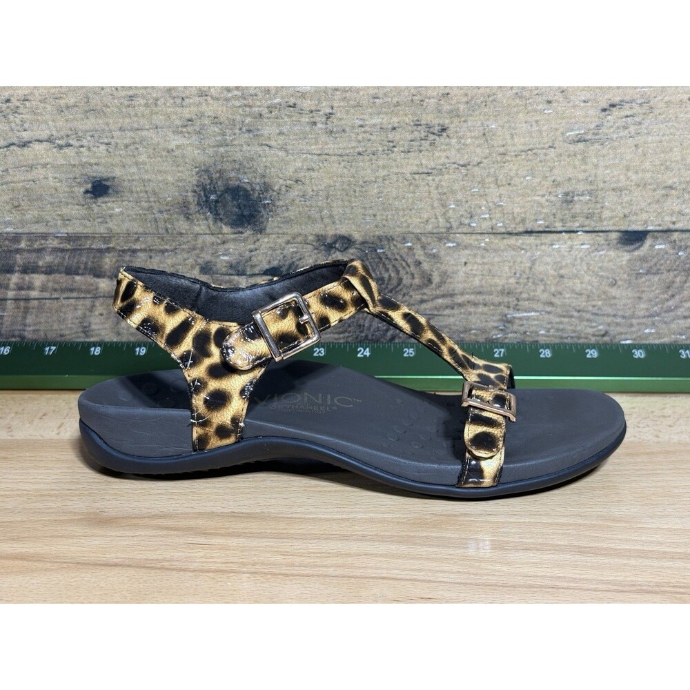 🔥Vionic Adriane Leopard Print Strappy Comfort Sandals Size 6 T Strap
